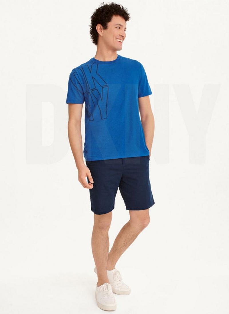 Blue Men's DKNY Exploded Logo Outline T Shirts | Australia-D1297