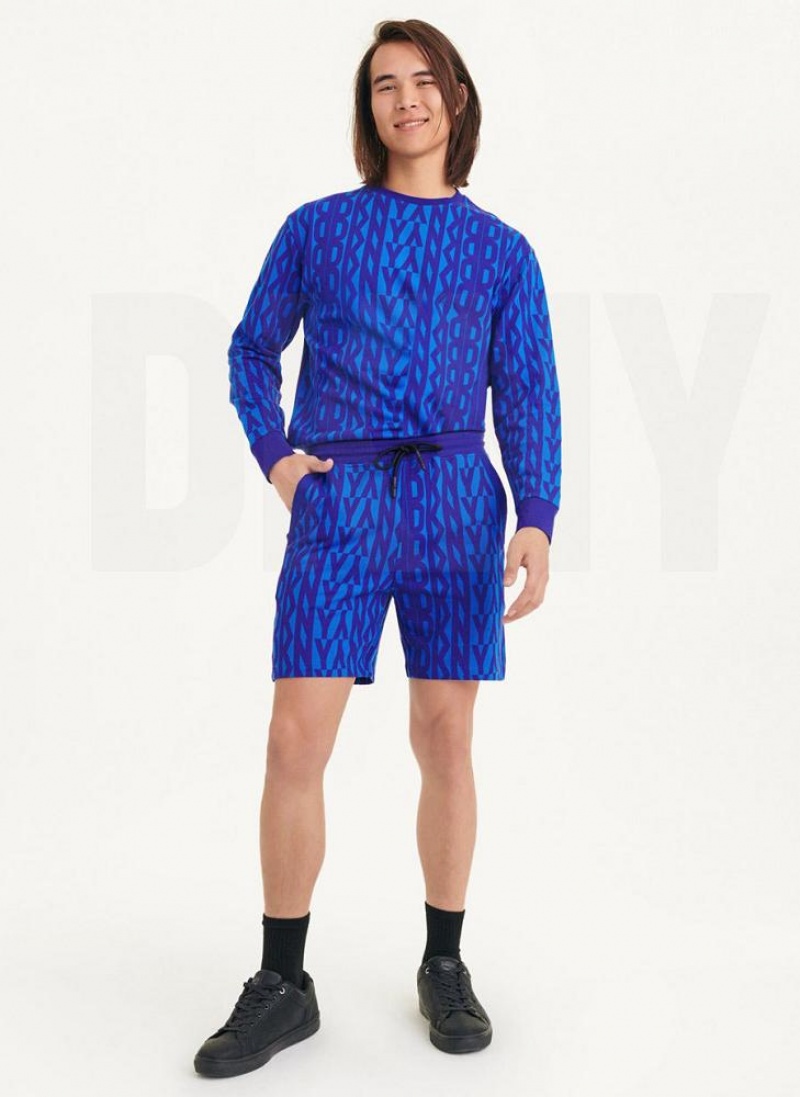 Blue Men's DKNY Exploded Logo Shorts | Australia-D1251