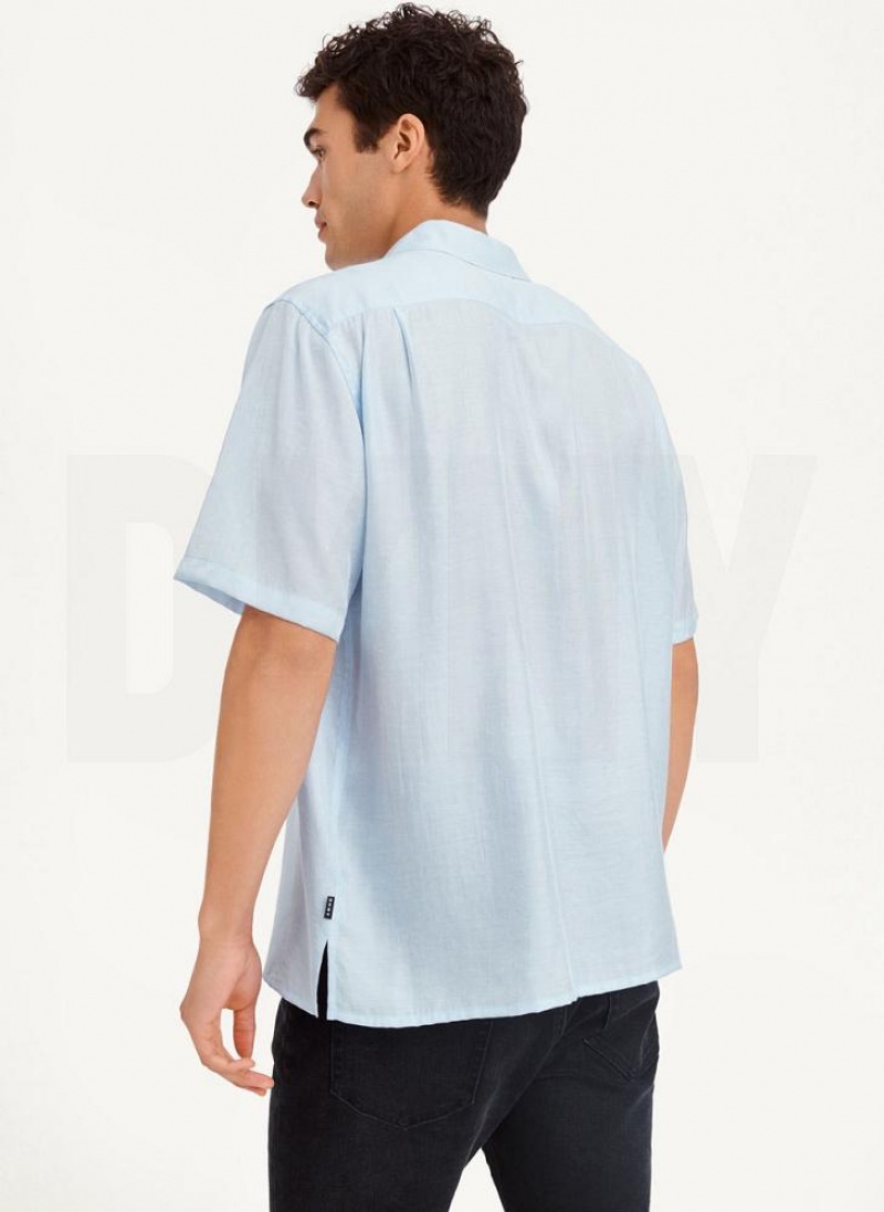 Blue Men's DKNY Imitation Silk Camp Shirts | Australia-D1000