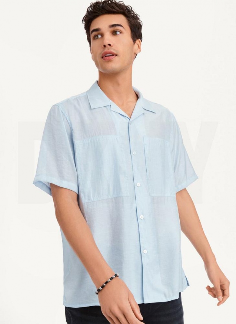 Blue Men\'s DKNY Imitation Silk Camp Shirts | Australia-D1000