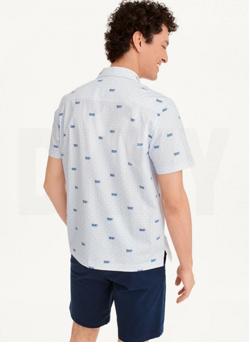 Blue Men's DKNY Interlocking Logo Shirts | Australia-D0275