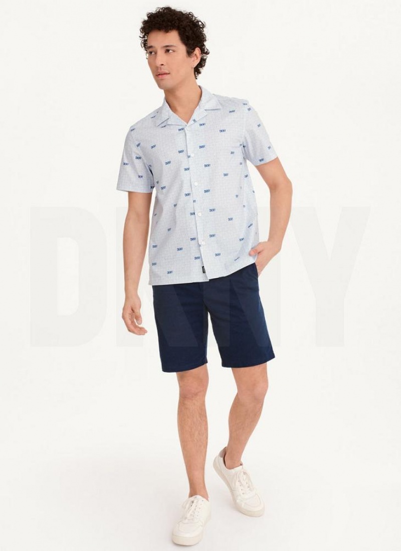 Blue Men's DKNY Interlocking Logo Shirts | Australia-D0275