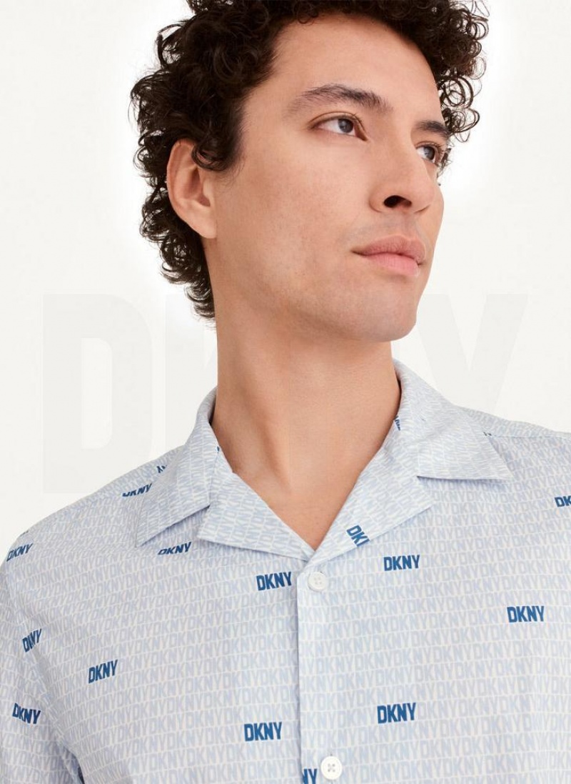 Blue Men's DKNY Interlocking Logo Shirts | Australia-D0275