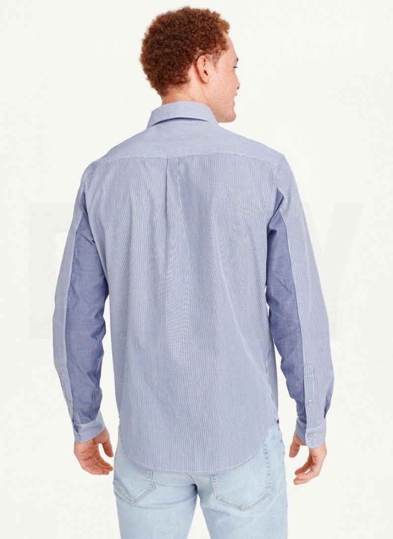 Blue Men's DKNY Long Sleeve Shirts | Australia-D0174