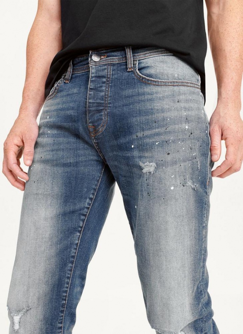 Blue Men's DKNY Paint Splatter Slim Jeans | Australia-D0909