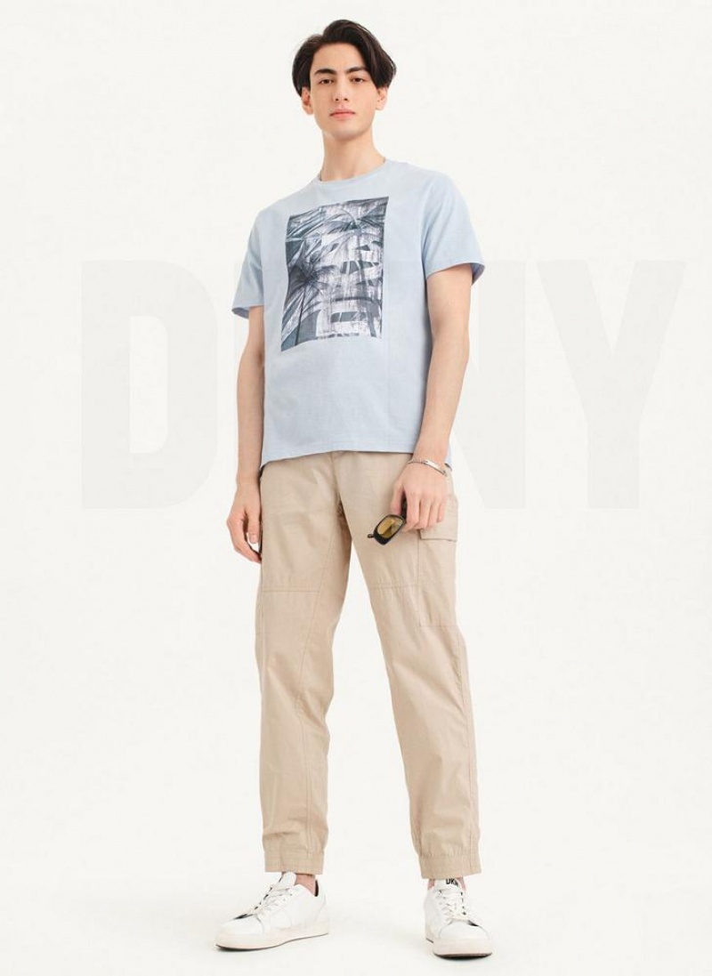 Blue Men's DKNY Palm Distress T Shirts | Australia-D1821