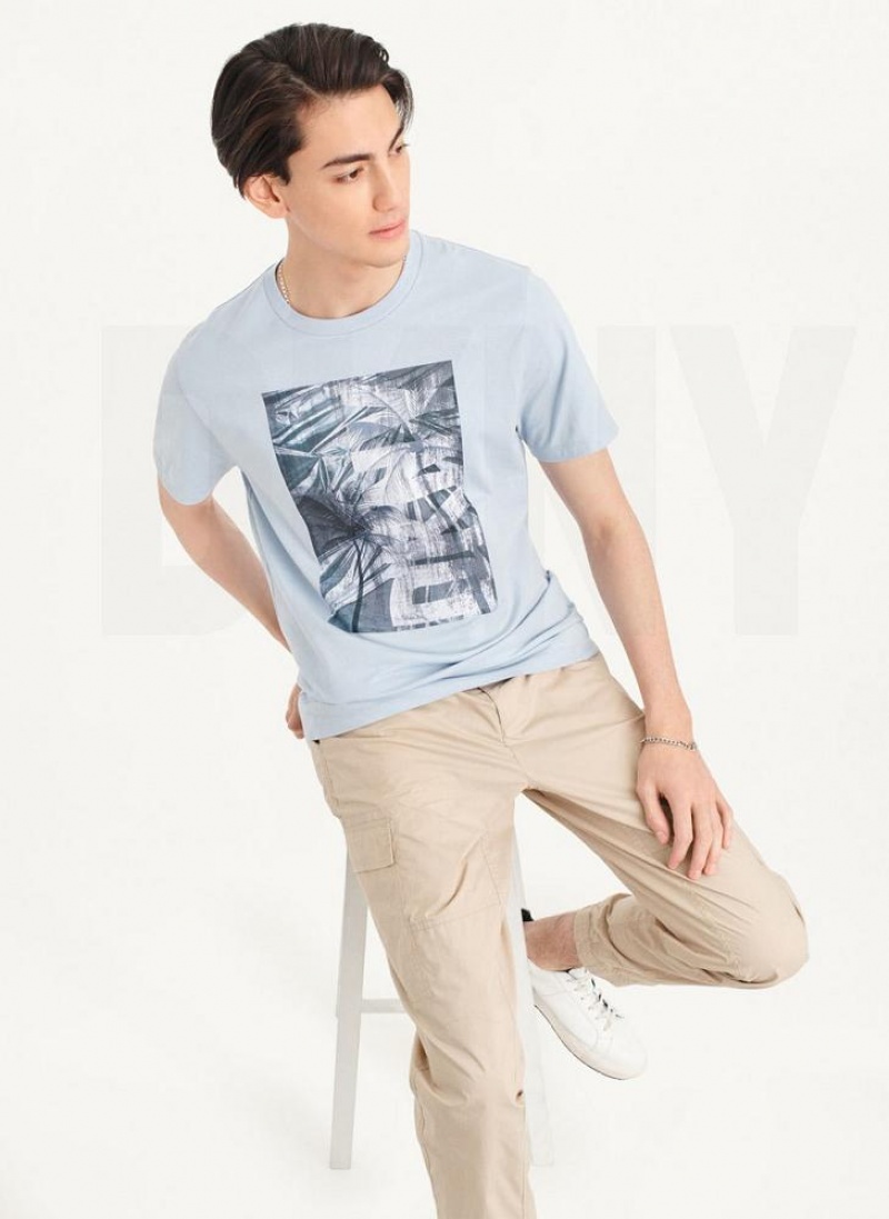Blue Men's DKNY Palm Distress T Shirts | Australia-D1821