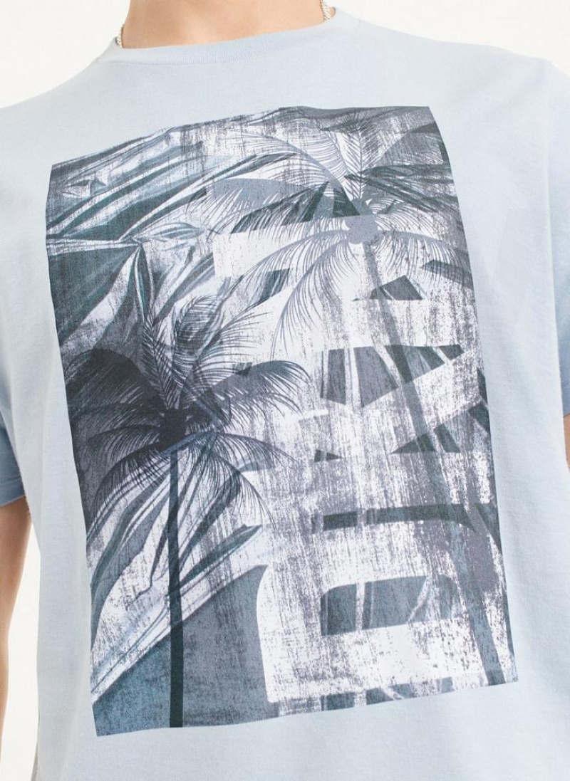 Blue Men's DKNY Palm Distress T Shirts | Australia-D1821