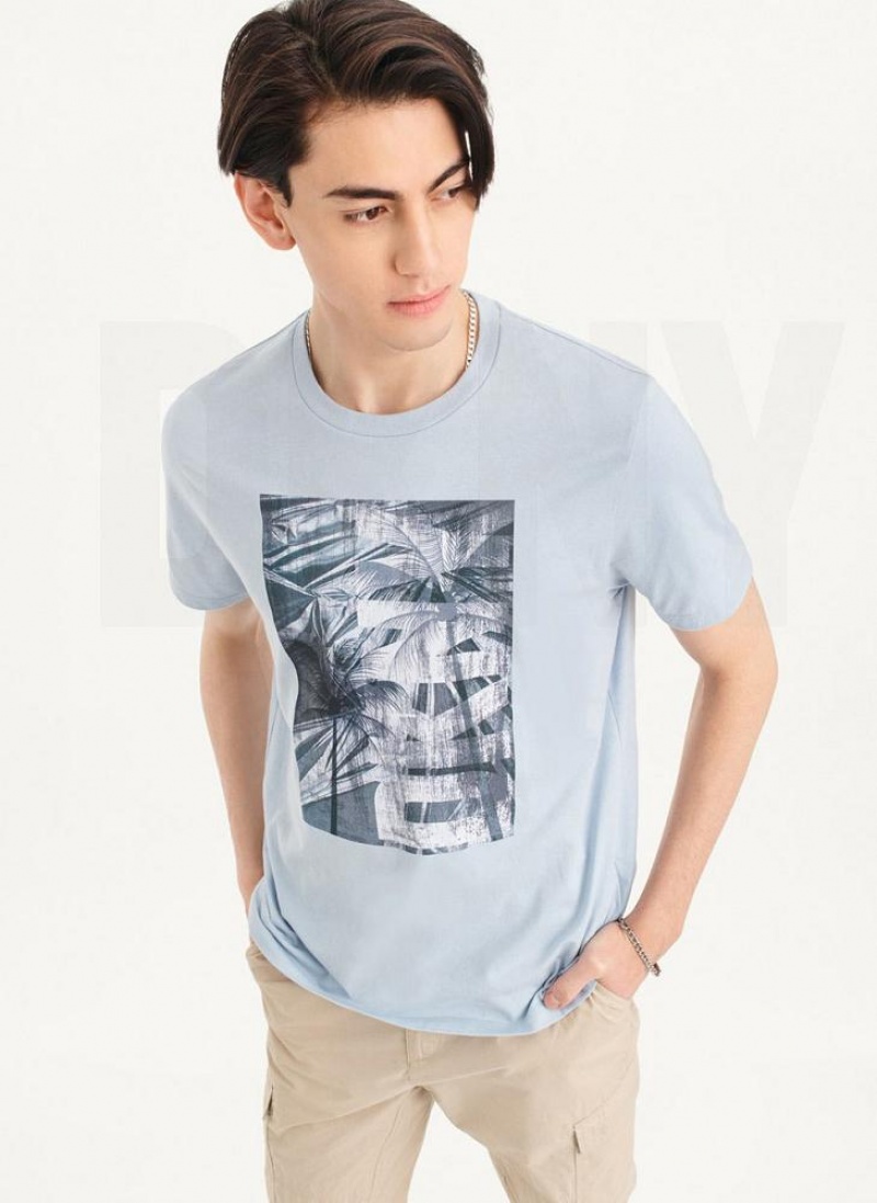 Blue Men's DKNY Palm Distress T Shirts | Australia-D1821