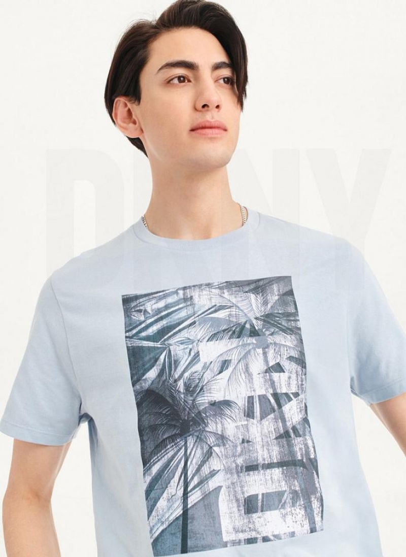 Blue Men\'s DKNY Palm Distress T Shirts | Australia-D1821