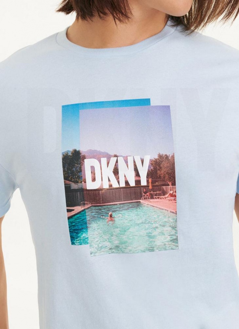 Blue Men's DKNY Pool Graphic T Shirts | Australia-D0620