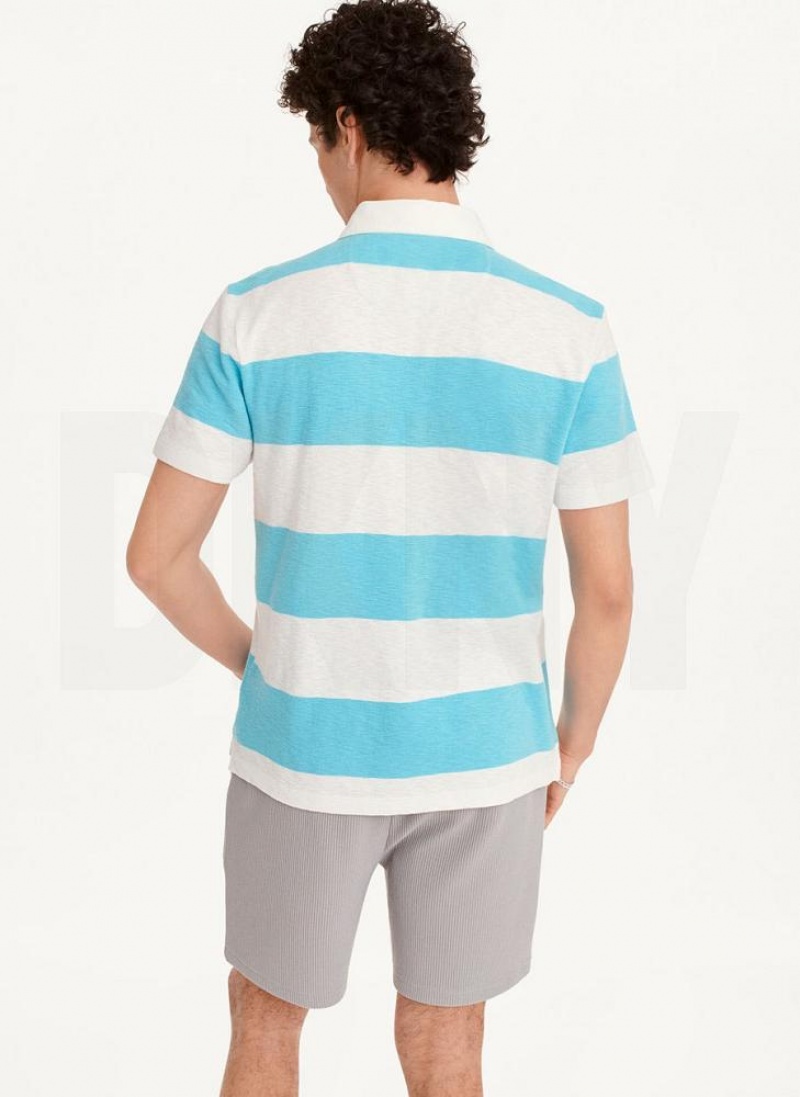 Blue Men's DKNY Rugby Stripe Polo Shirts | Australia-D0523