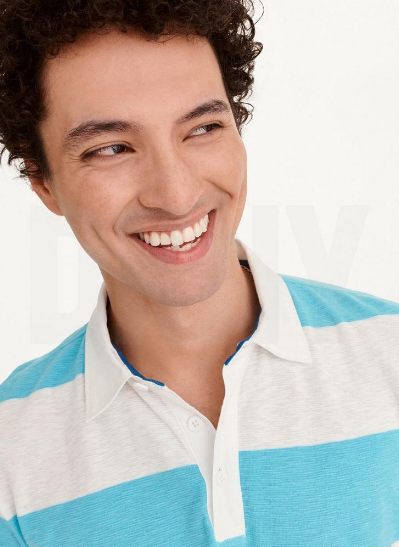 Blue Men's DKNY Rugby Stripe Polo Shirts | Australia-D0523