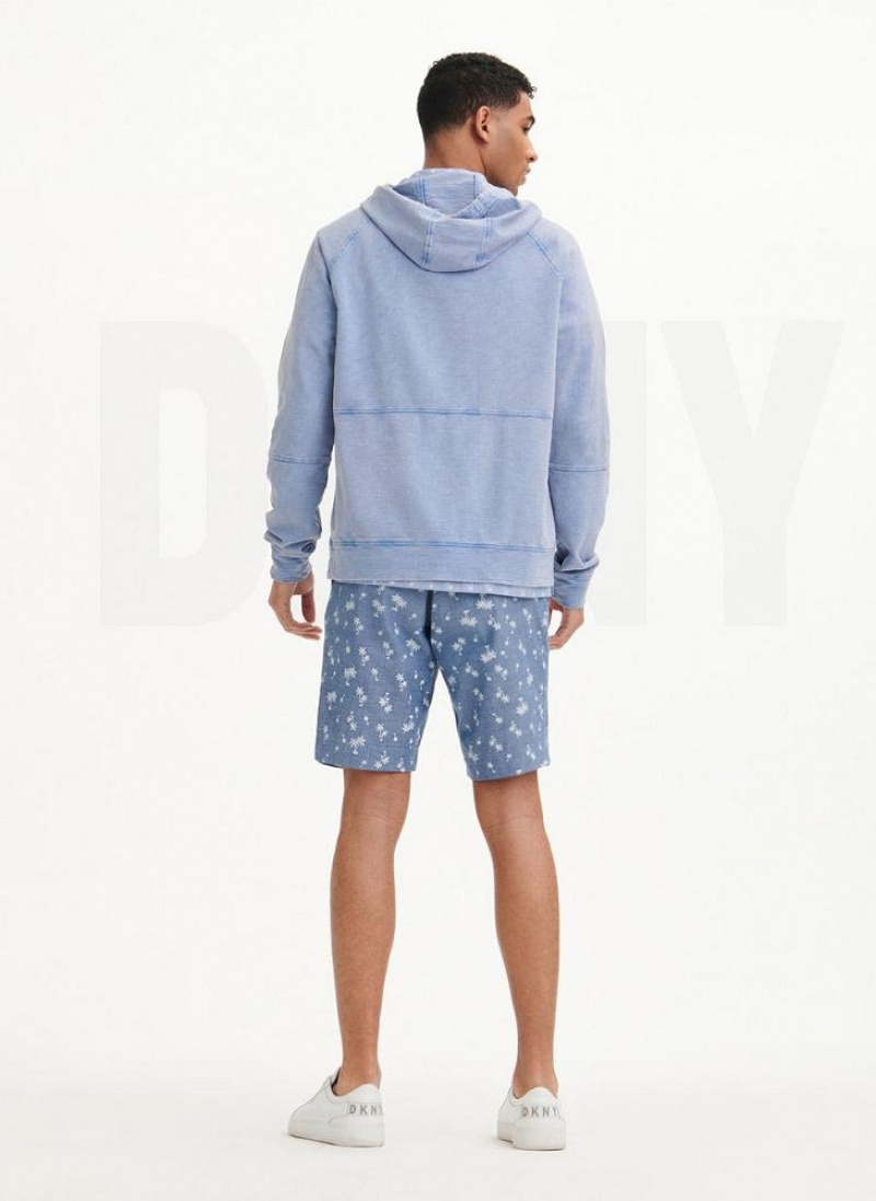 Blue Men's DKNY Slub Beach French Terry Hoodies | Australia-D1542