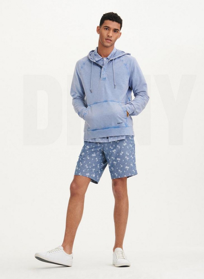 Blue Men's DKNY Slub Beach French Terry Hoodies | Australia-D1542
