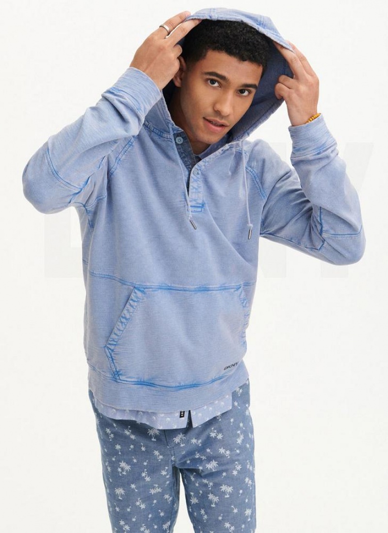 Blue Men's DKNY Slub Beach French Terry Hoodies | Australia-D1542