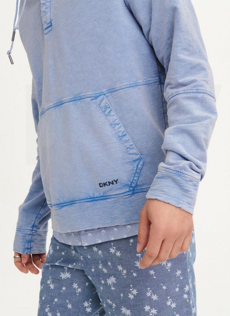 Blue Men's DKNY Slub Beach French Terry Hoodies | Australia-D1542
