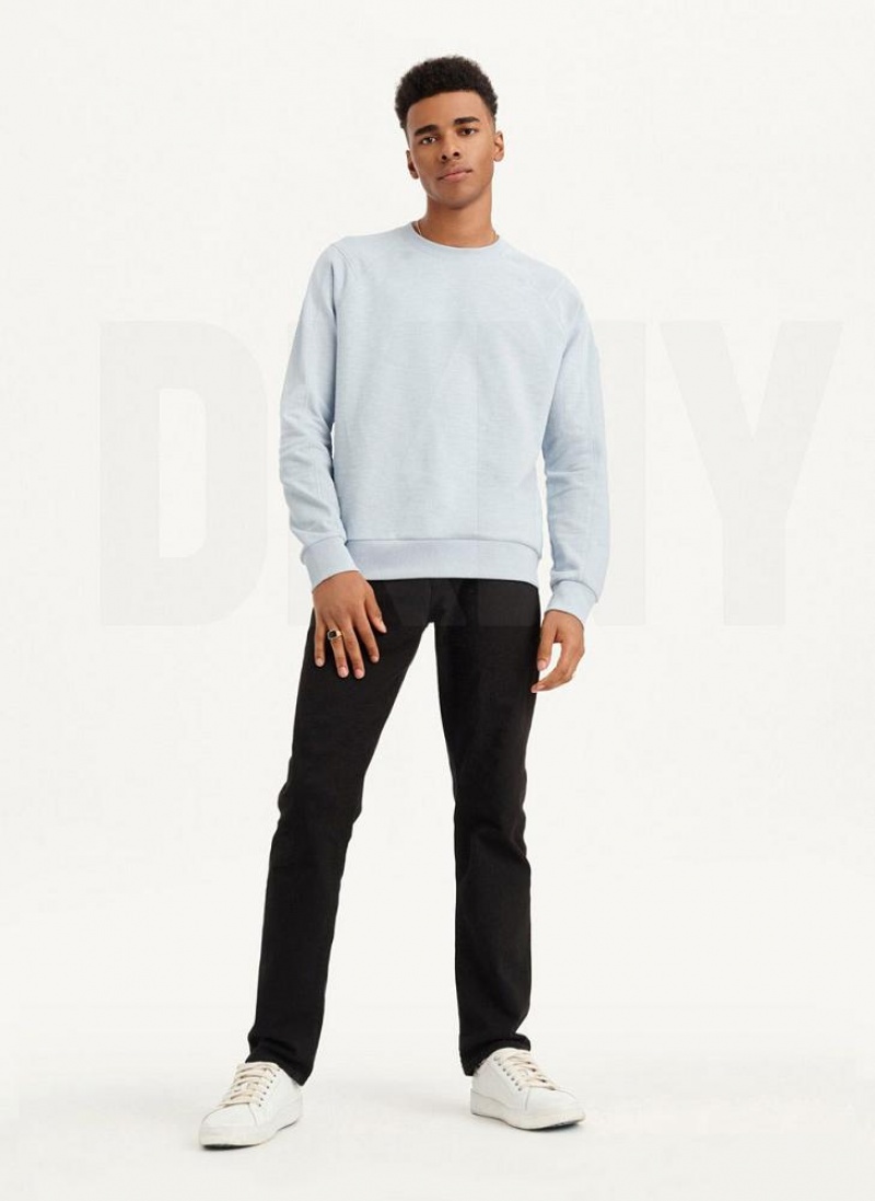 Blue Men's DKNY Slub French Terry Crewneck Sweatshirts | Australia-D0560
