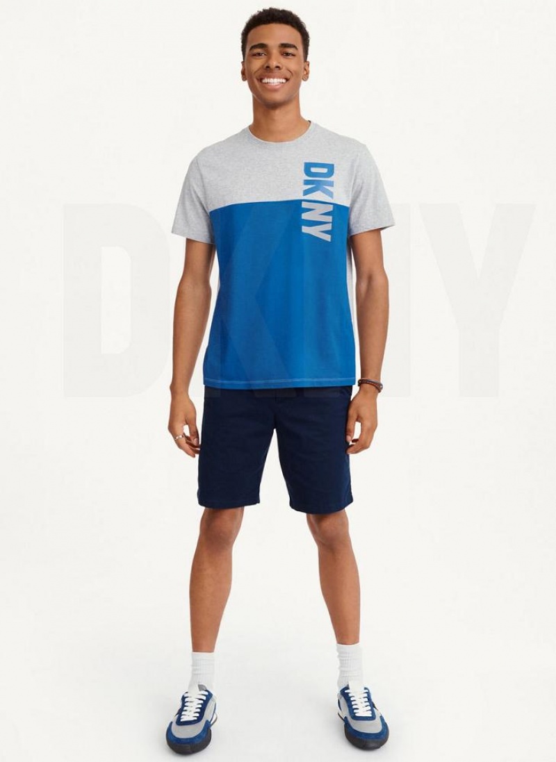 Blue Men's DKNY Split Logo Crewneck T Shirts | Australia-D1023