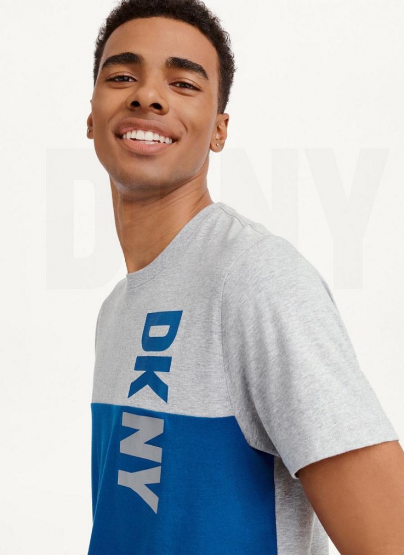 Blue Men's DKNY Split Logo Crewneck T Shirts | Australia-D1023