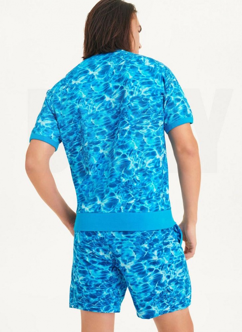Blue Men's DKNY Water Print Crew T Shirts | Australia-D1505