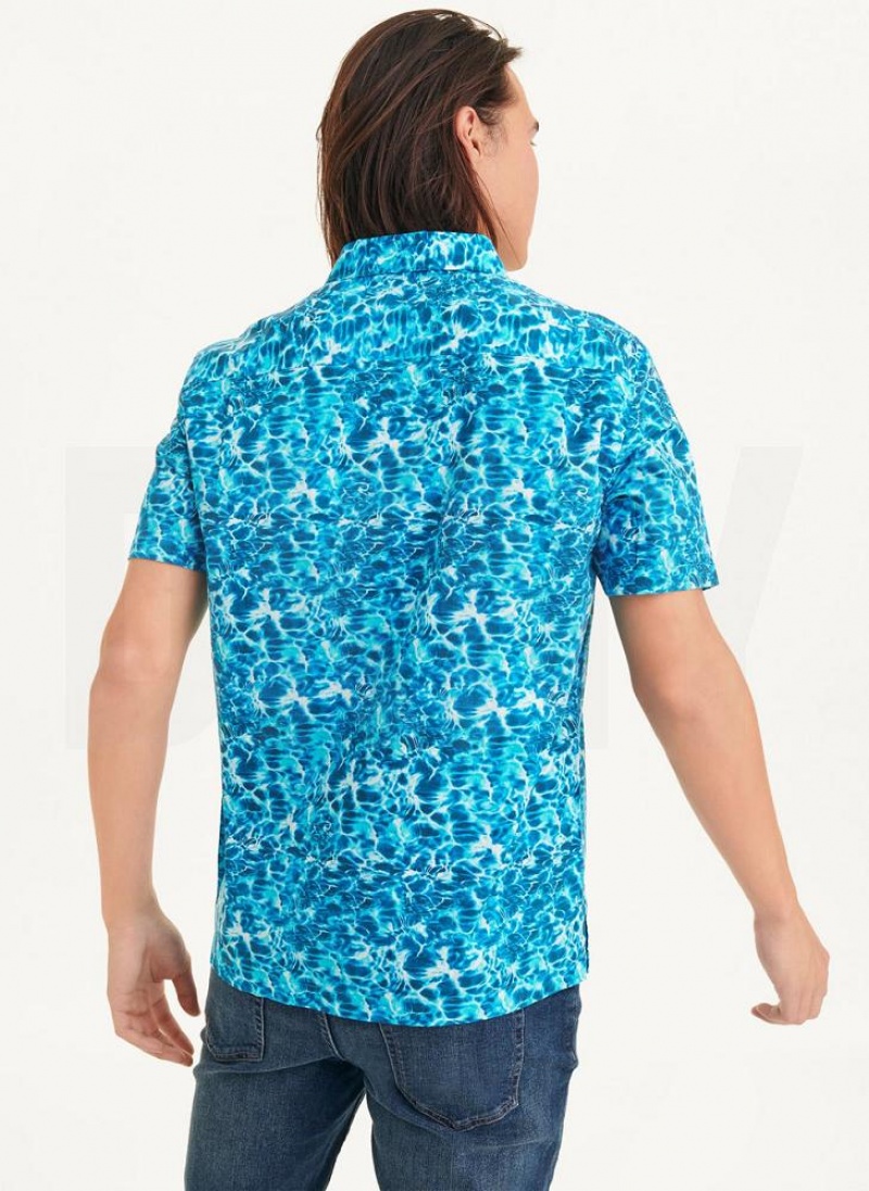 Blue Men's DKNY Water Print Shirts | Australia-D1610