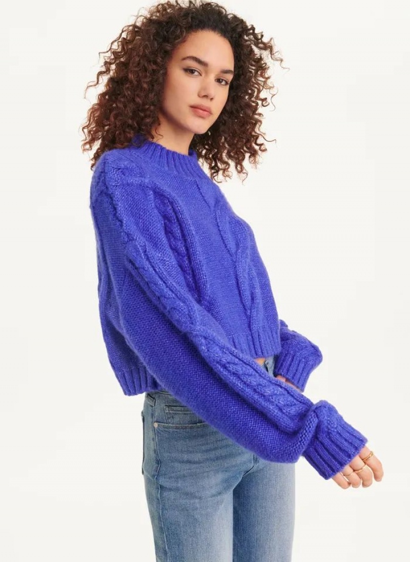 Blue Women's DKNY Cropped Cable Sweaters | Australia-D1449