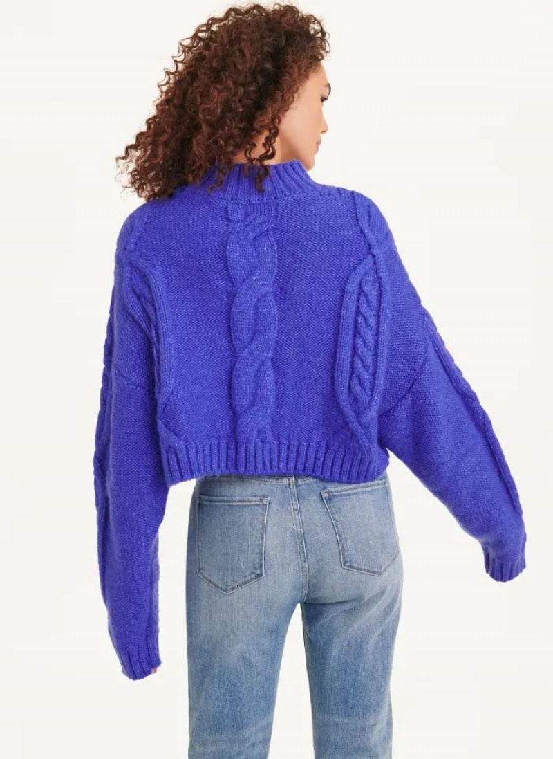 Blue Women's DKNY Cropped Cable Sweaters | Australia-D1449