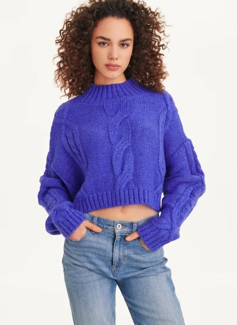 Blue Women\'s DKNY Cropped Cable Sweaters | Australia-D1449
