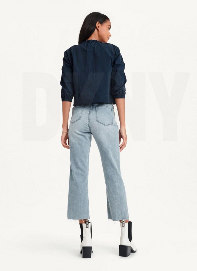 Blue Women's DKNY Cropped With Elastic Collar Jackets | Australia-D0311