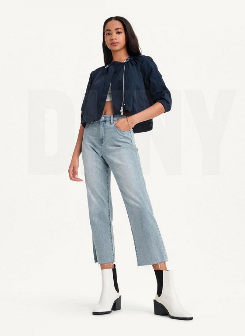 Blue Women's DKNY Cropped With Elastic Collar Jackets | Australia-D0311