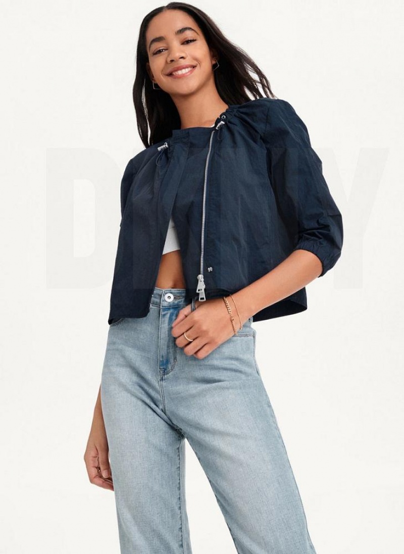 Blue Women's DKNY Cropped With Elastic Collar Jackets | Australia-D0311
