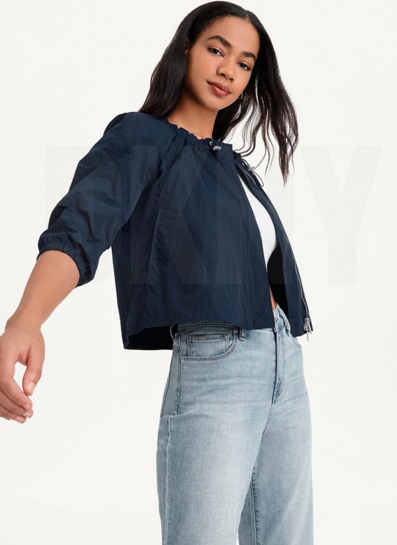 Blue Women's DKNY Cropped With Elastic Collar Jackets | Australia-D0311