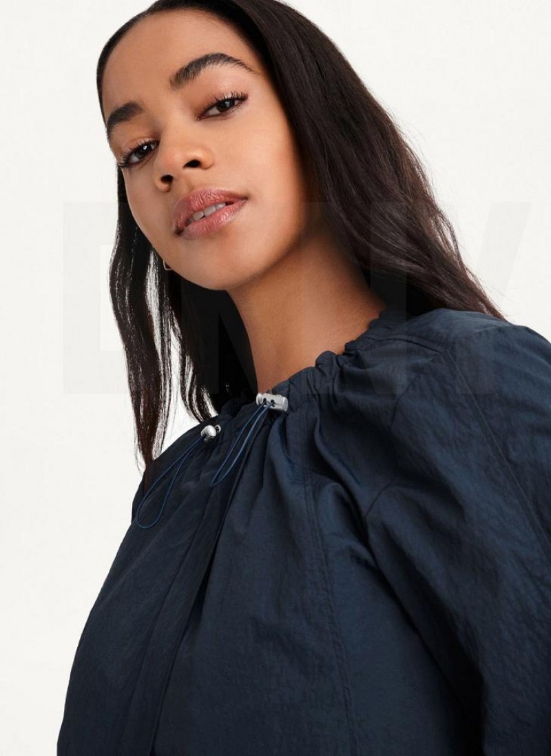 Blue Women's DKNY Cropped With Elastic Collar Jackets | Australia-D0311