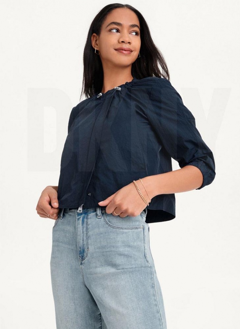 Blue Women\'s DKNY Cropped With Elastic Collar Jackets | Australia-D0311