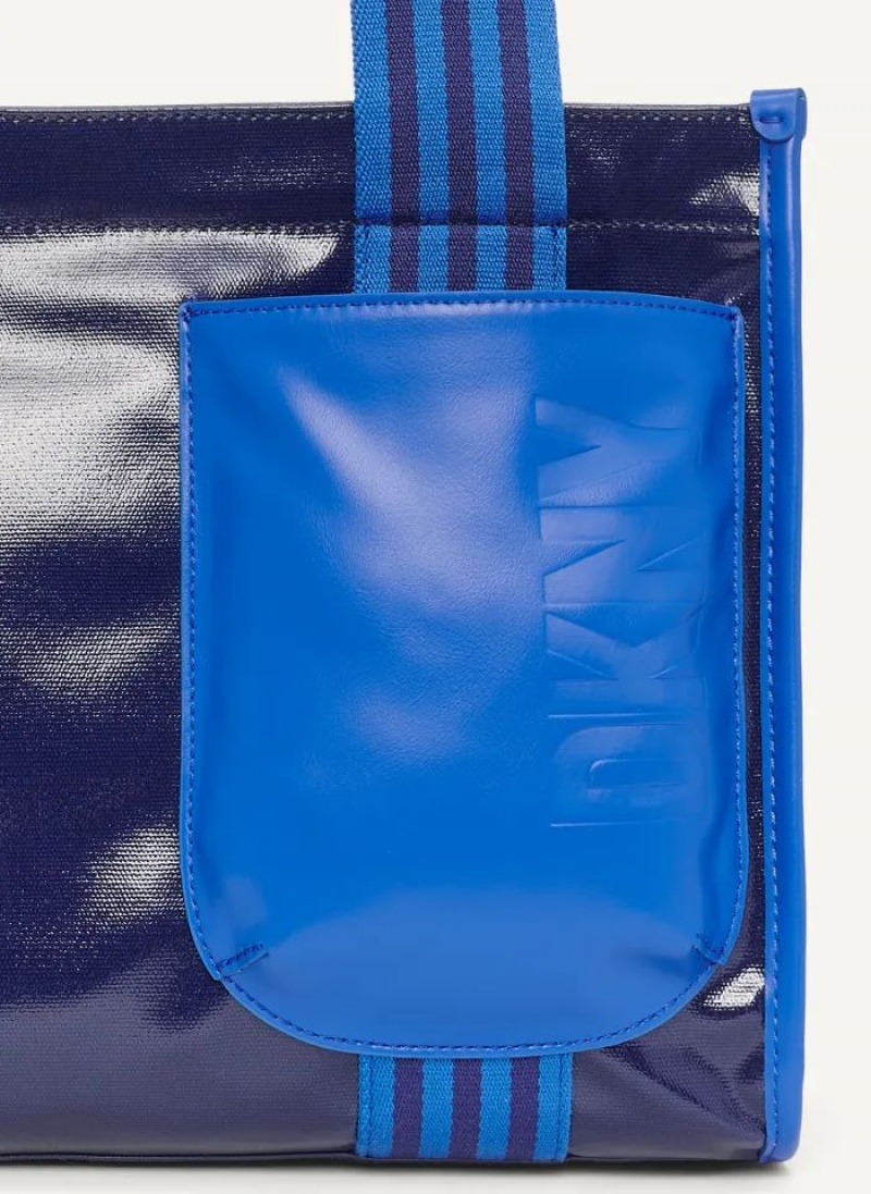 Blue Women's DKNY Prospect Coated Canvas Medium Tote Bags | Australia-D0283