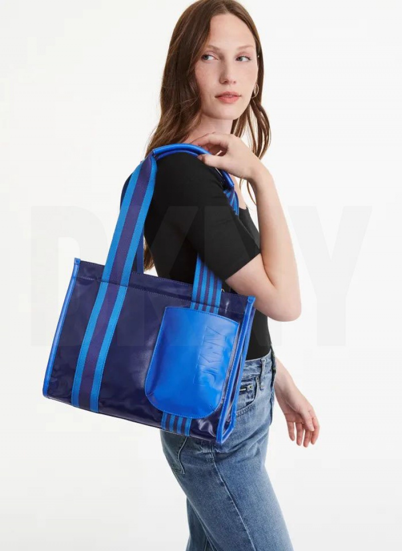 Blue Women's DKNY Prospect Coated Canvas Medium Tote Bags | Australia-D0283