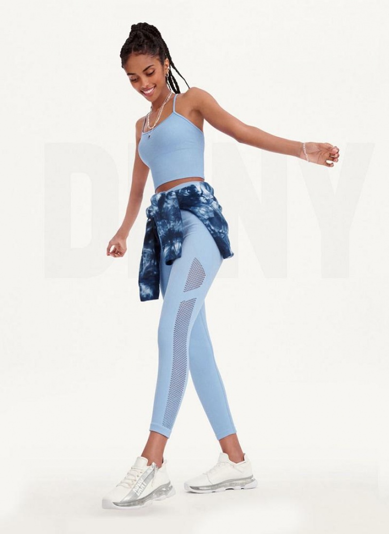 Blue Women's DKNY Rib Knit High Waisted Seamless Leggings | Australia-D0766