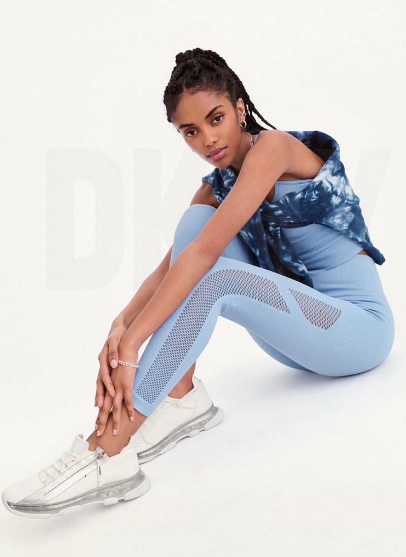 Blue Women's DKNY Rib Knit High Waisted Seamless Leggings | Australia-D0766