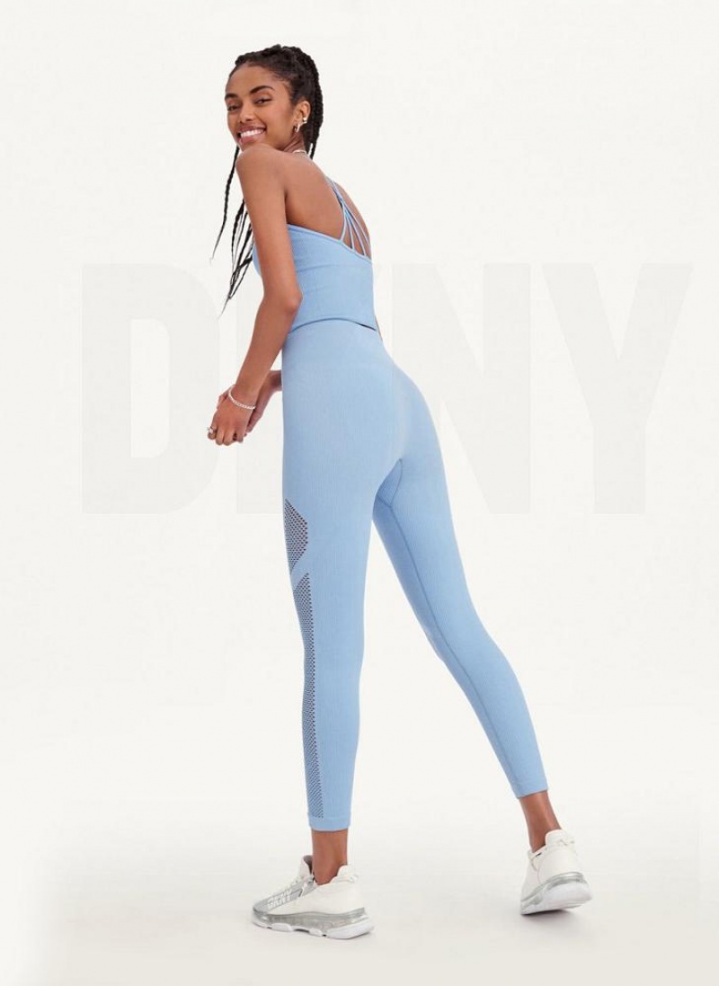 Blue Women's DKNY Rib Knit High Waisted Seamless Leggings | Australia-D0766
