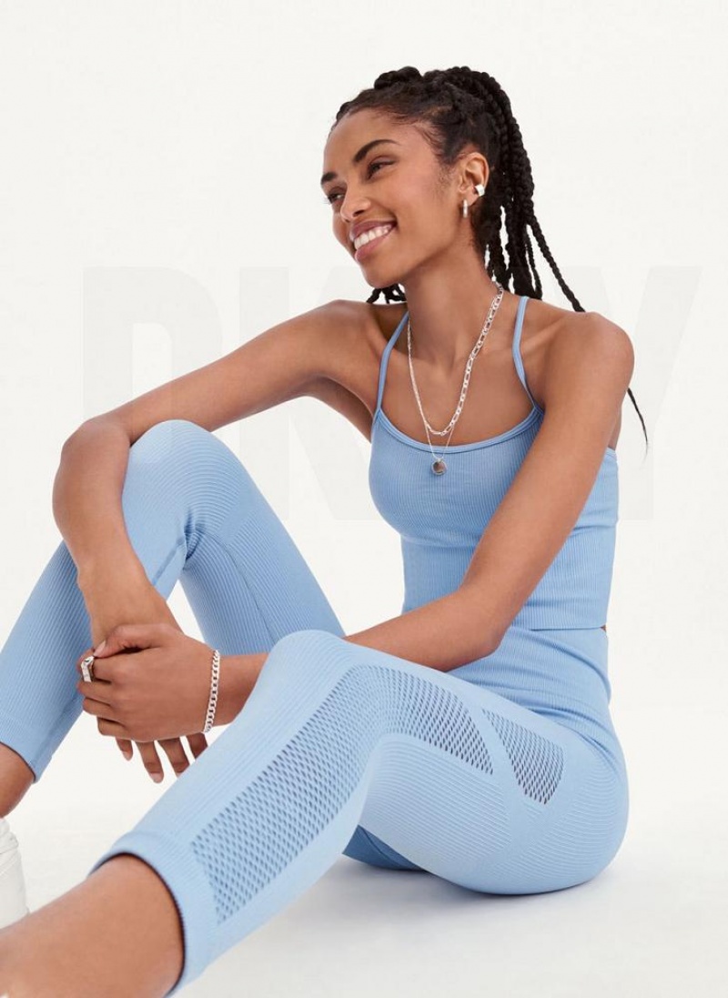 Blue Women\'s DKNY Rib Knit High Waisted Seamless Leggings | Australia-D0766