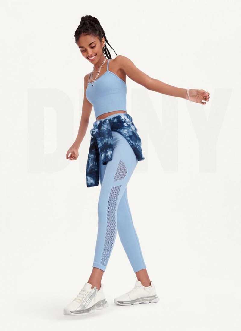 Blue Women's DKNY Rib Knit Seamless Crop Tank Tops | Australia-D0168