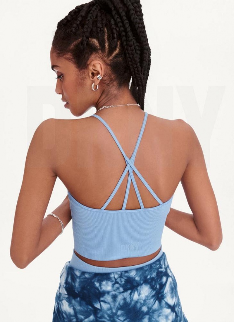 Blue Women's DKNY Rib Knit Seamless Crop Tank Tops | Australia-D0168