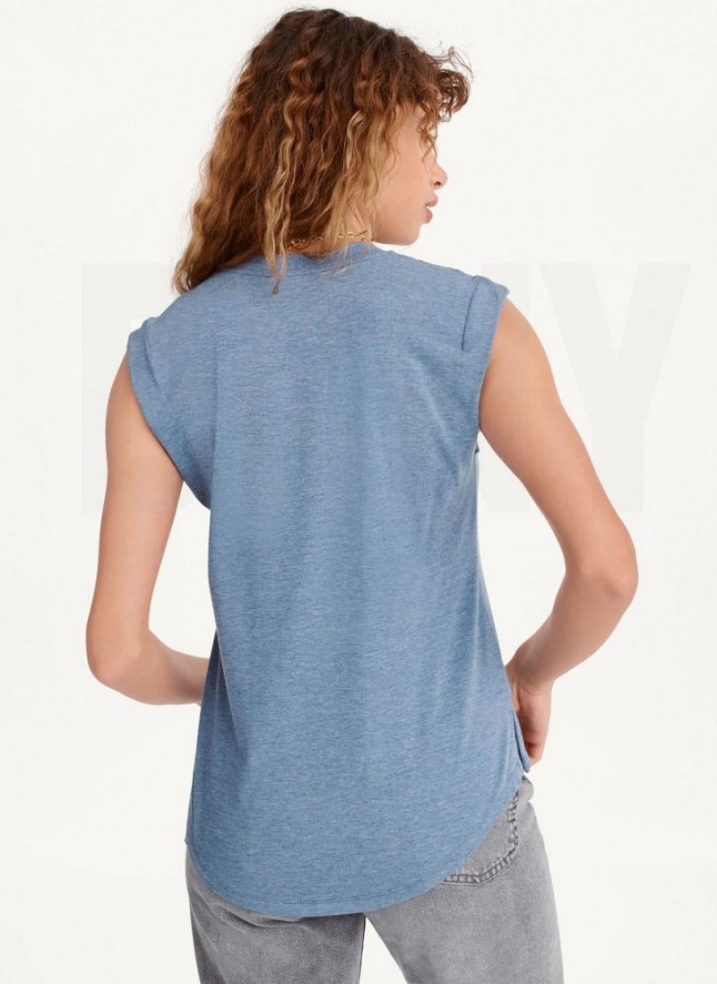 Blue Women's DKNY Round Hem T Shirts | Australia-D1944