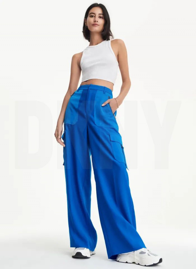 Blue Women's DKNY Satin Cargo Pants | Australia-D0591