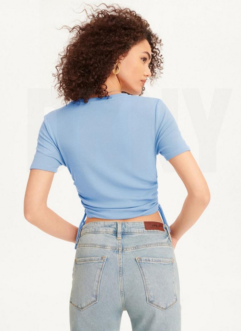 Blue Women's DKNY Short Sleeve Side Ruched T Shirts | Australia-D1818