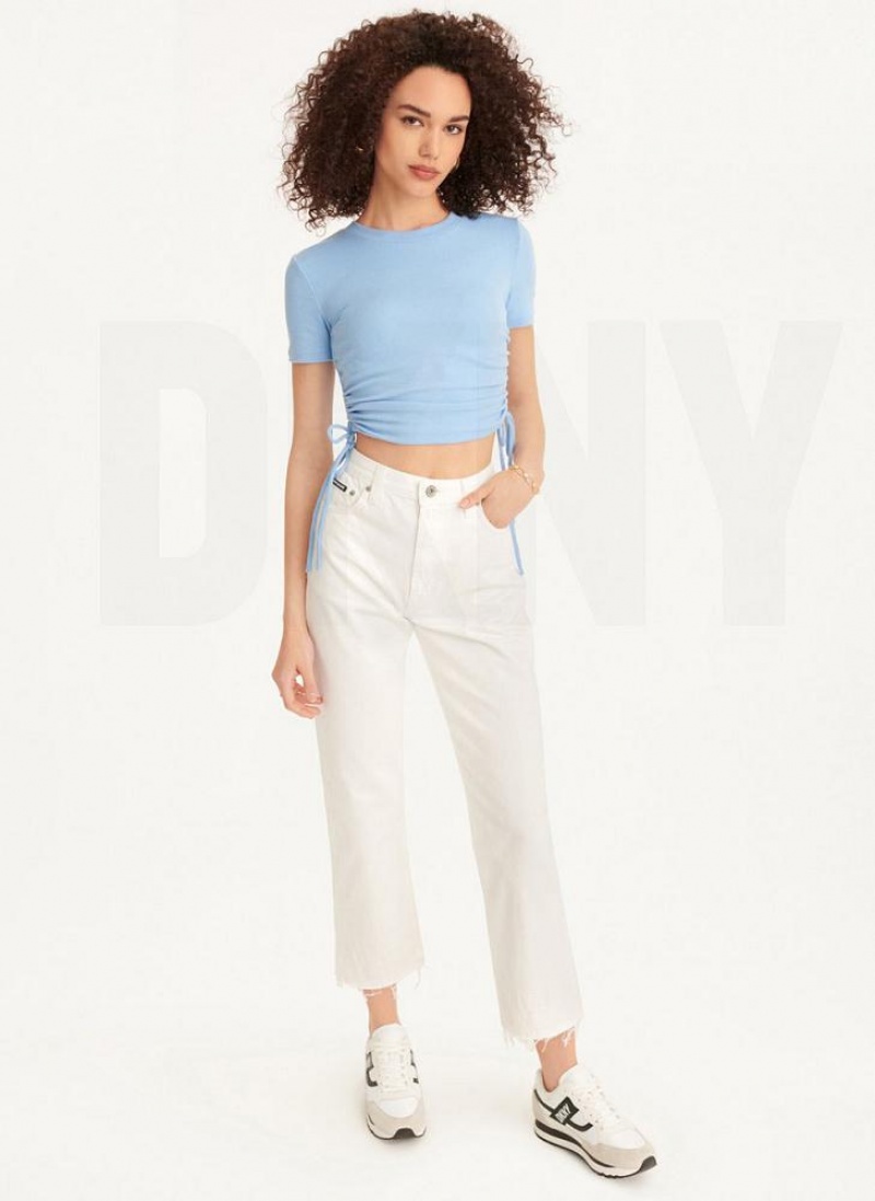 Blue Women's DKNY Short Sleeve Side Ruched T Shirts | Australia-D1818