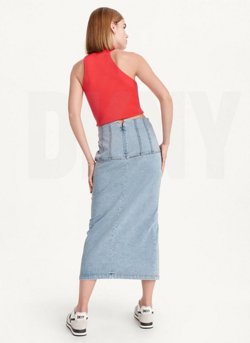 Blue Women's DKNY Terry Denim Skirts | Australia-D1660