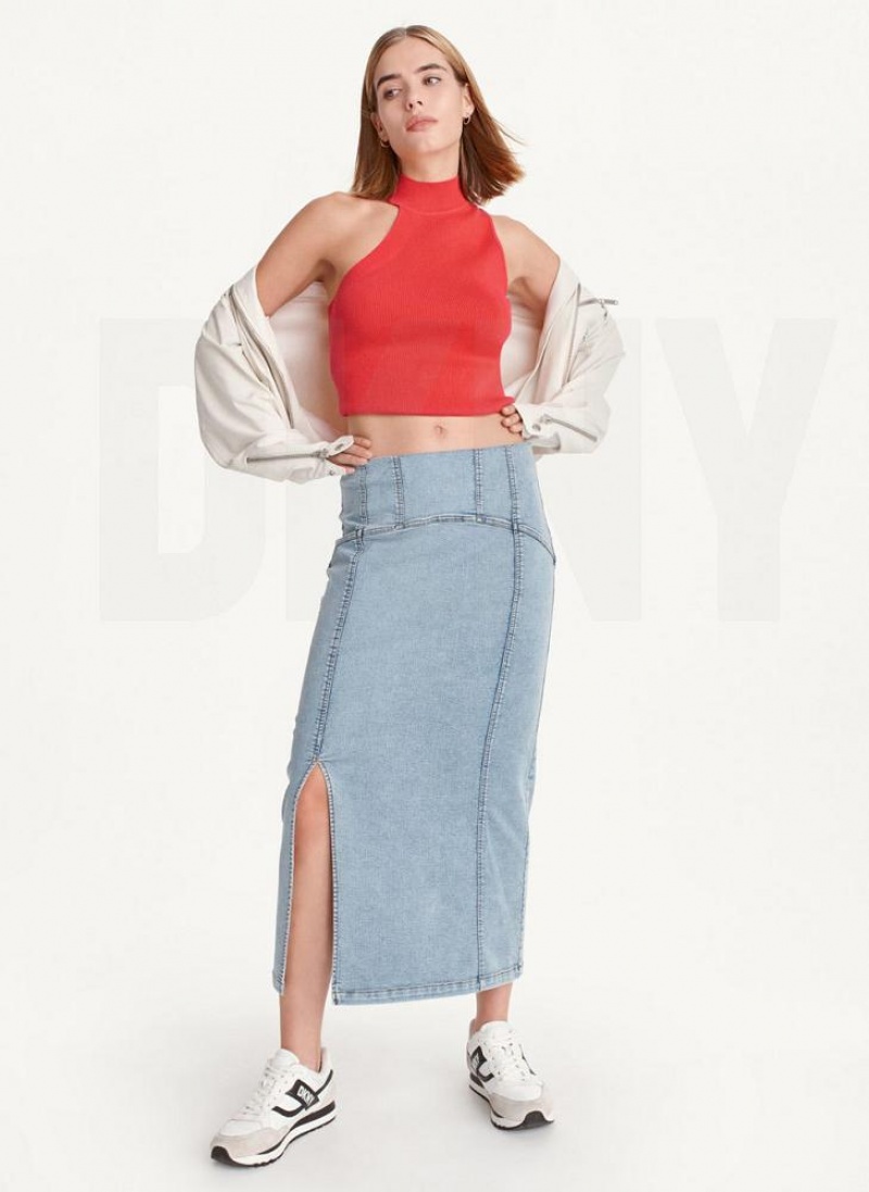 Blue Women's DKNY Terry Denim Skirts | Australia-D1660