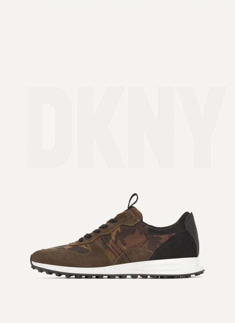 Brown Men\'s DKNY Camo Runner Sneakers | Australia-D1052